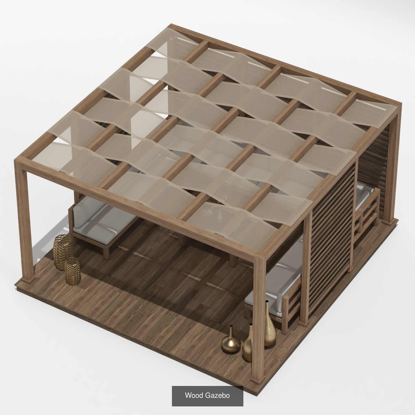 Wood Gazebo pergola Arabic Islamic style Pattern 3D Model Collection_7
