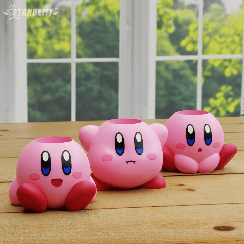 Kirby Planters pen holder decor cute geek game pink setup 3D print model_13