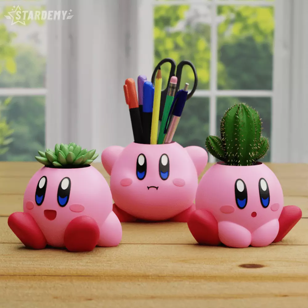 Kirby Planters pen holder decor cute geek game pink setup 3D print model_0