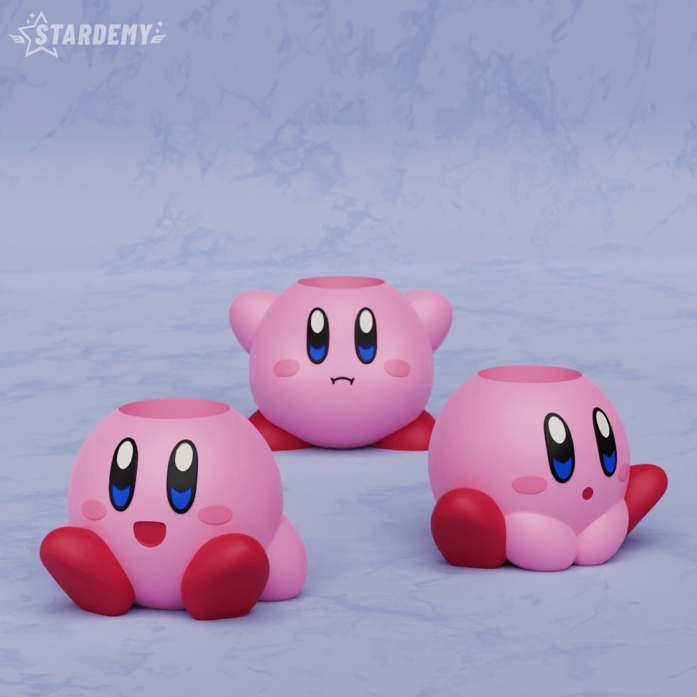 Kirby Planters pen holder decor cute geek game pink setup 3D print model_9