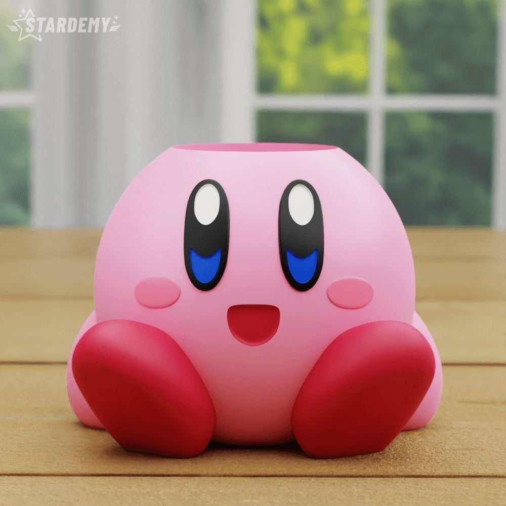 Kirby Planters pen holder decor cute geek game pink setup 3D print model_5