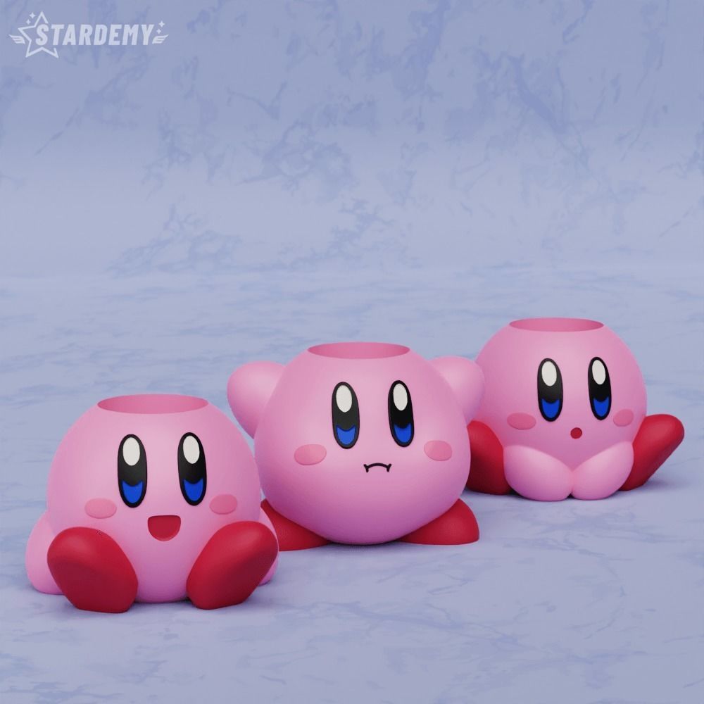 Kirby Planters pen holder decor cute geek game pink setup 3D print model_12