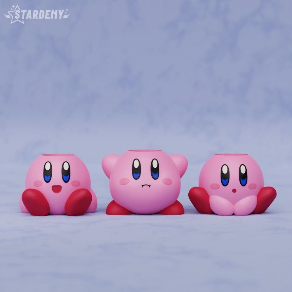 Kirby Planters pen holder decor cute geek game pink setup 3D print model_8