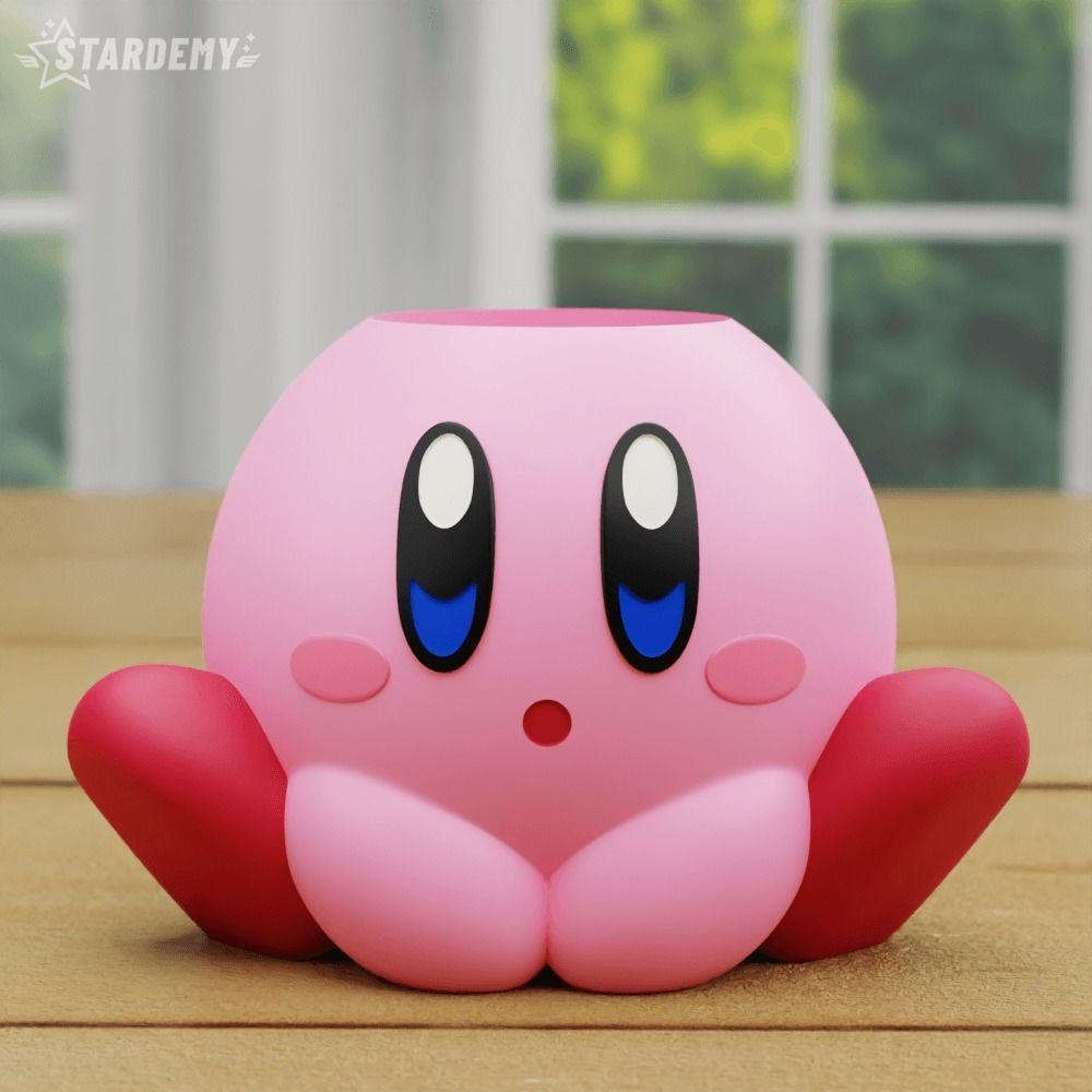 Kirby Planters pen holder decor cute geek game pink setup 3D print model_7