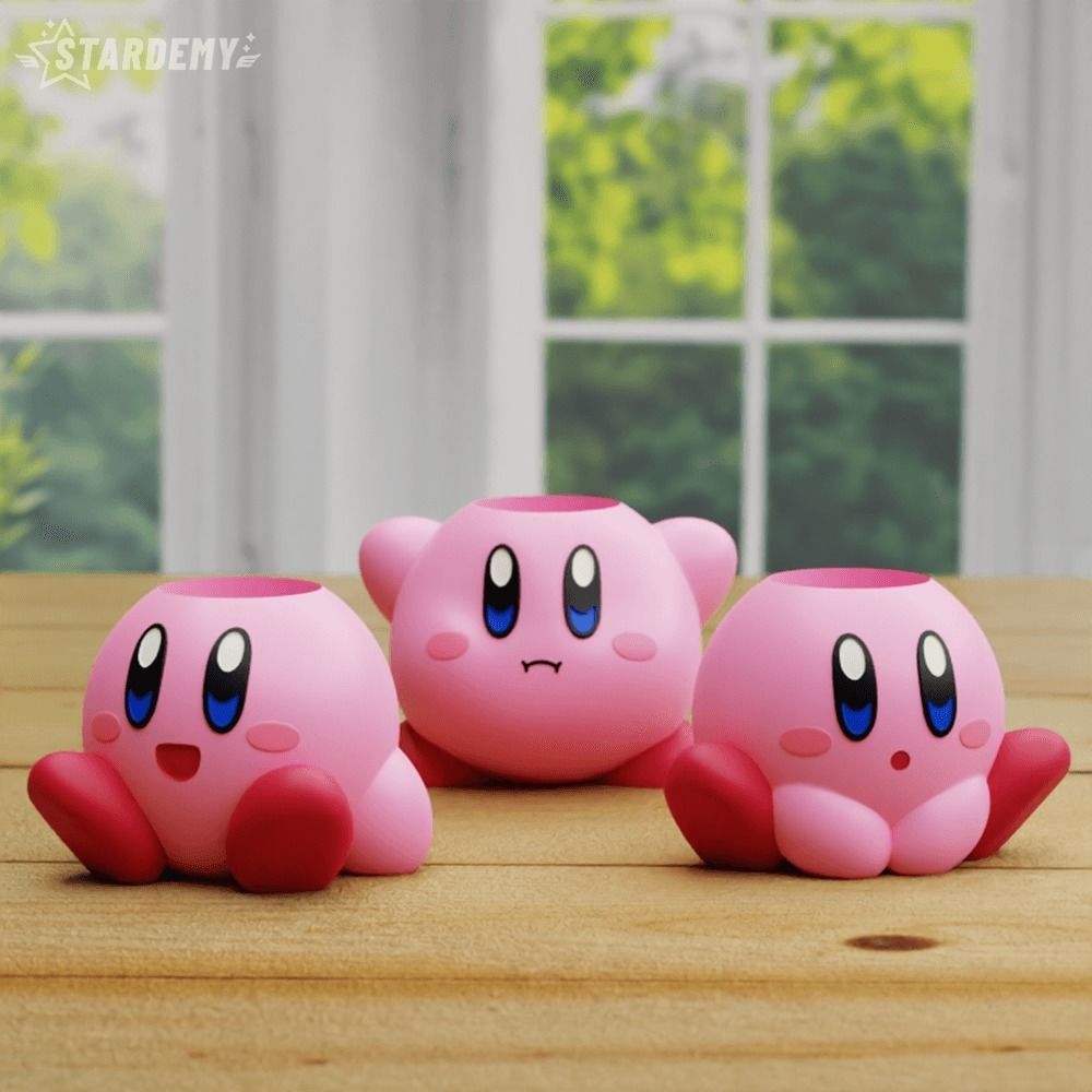 Kirby Planters pen holder decor cute geek game pink setup 3D print model_4
