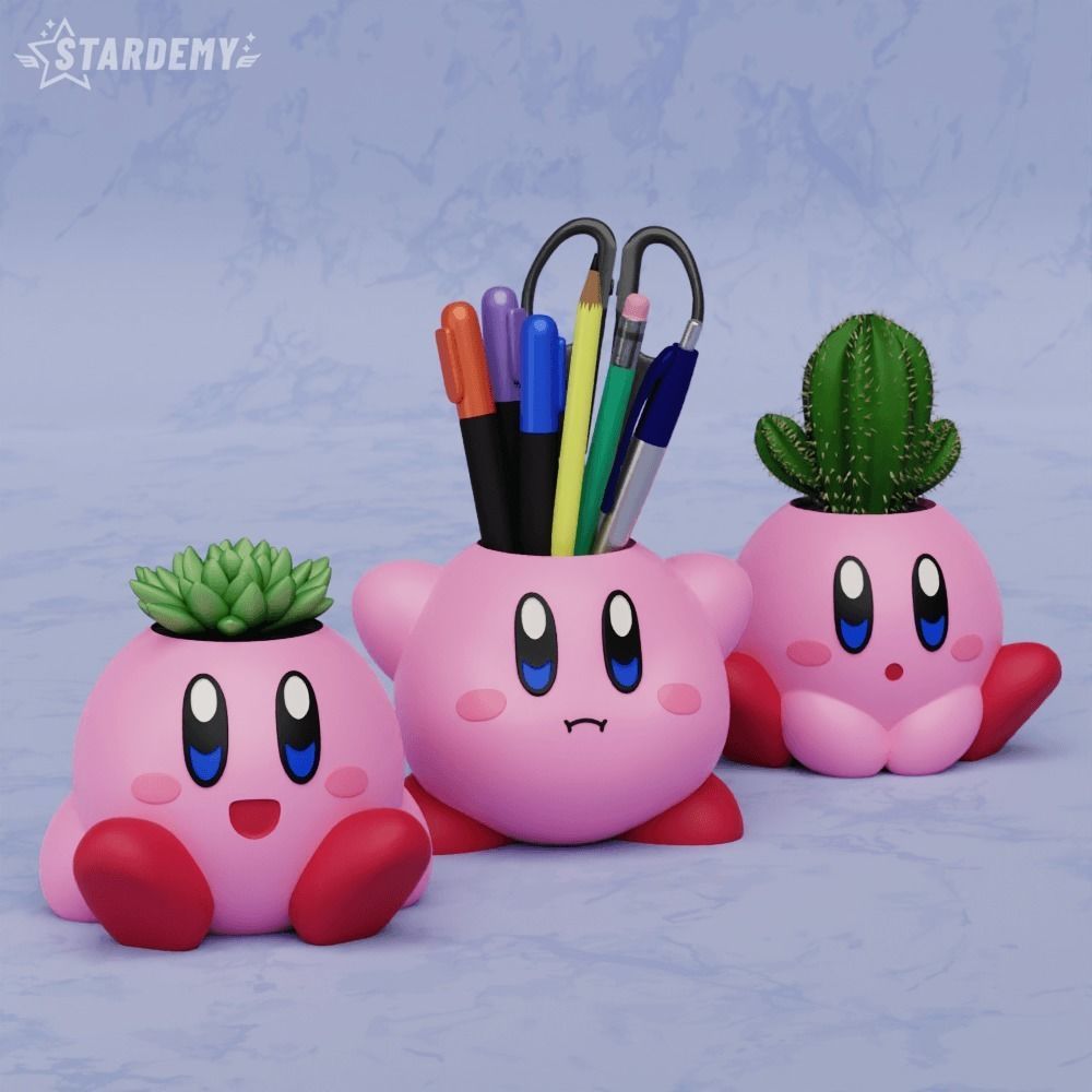 Kirby Planters pen holder decor cute geek game pink setup 3D print model_11