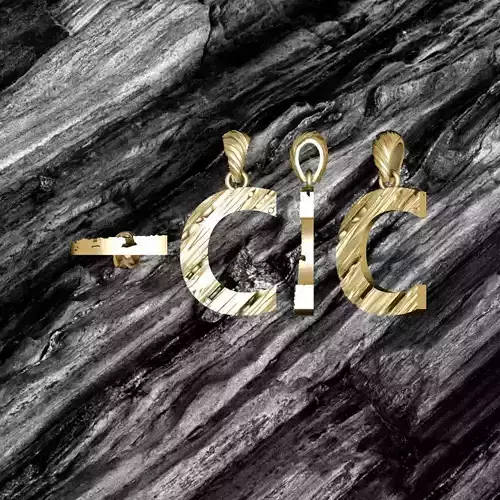 C Letter Alphabet Wooden Texture Pendant 3D Print Model