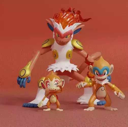 Pokemon - Chimchar Monferno and Infernape with 2 poses