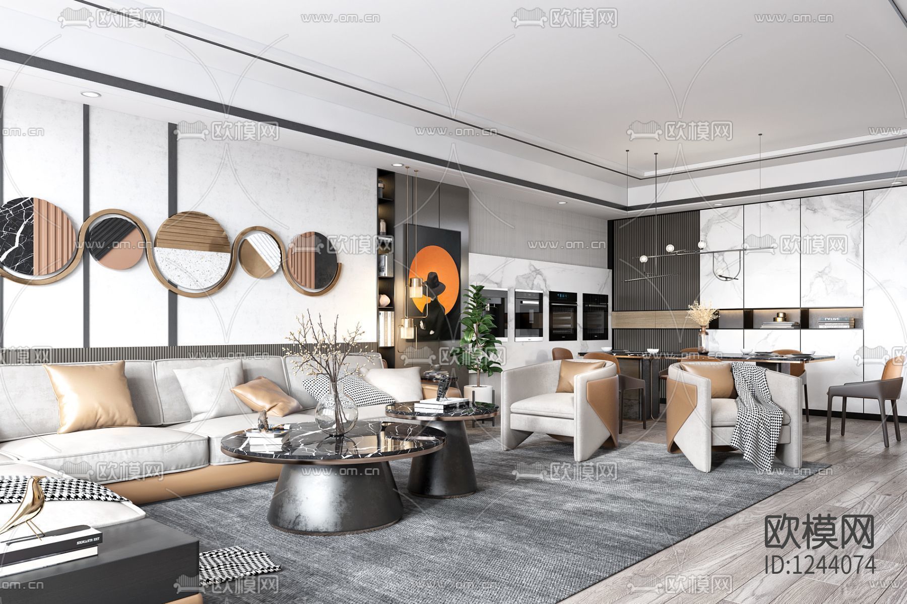 contemporary living room scene 3D model_3