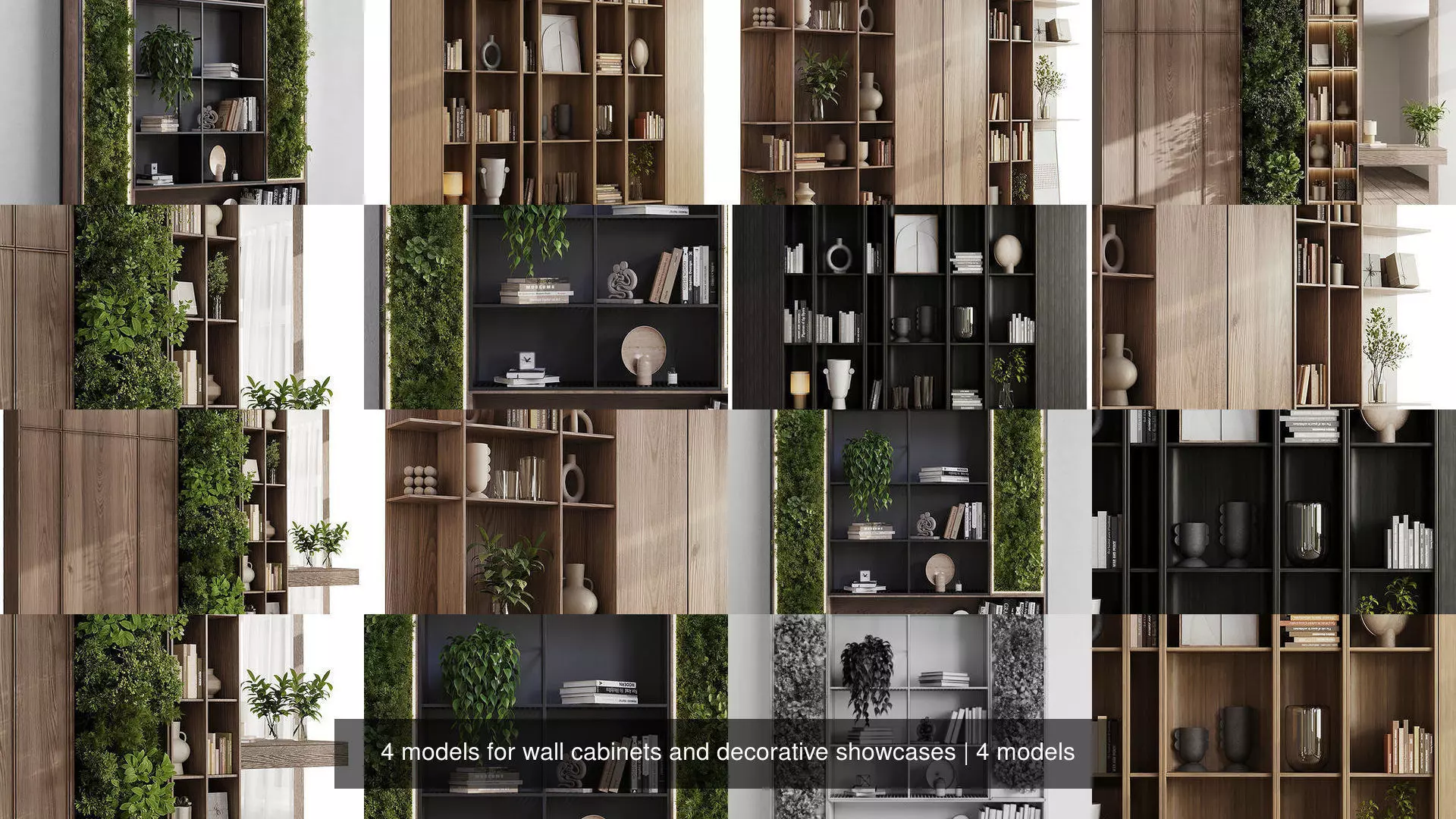 4 models for wall cabinets and decorative showcases 3D Model Collection_0