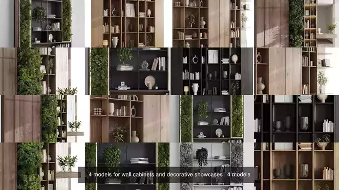 4 models for wall cabinets and decorative showcases 3D Model Collection
