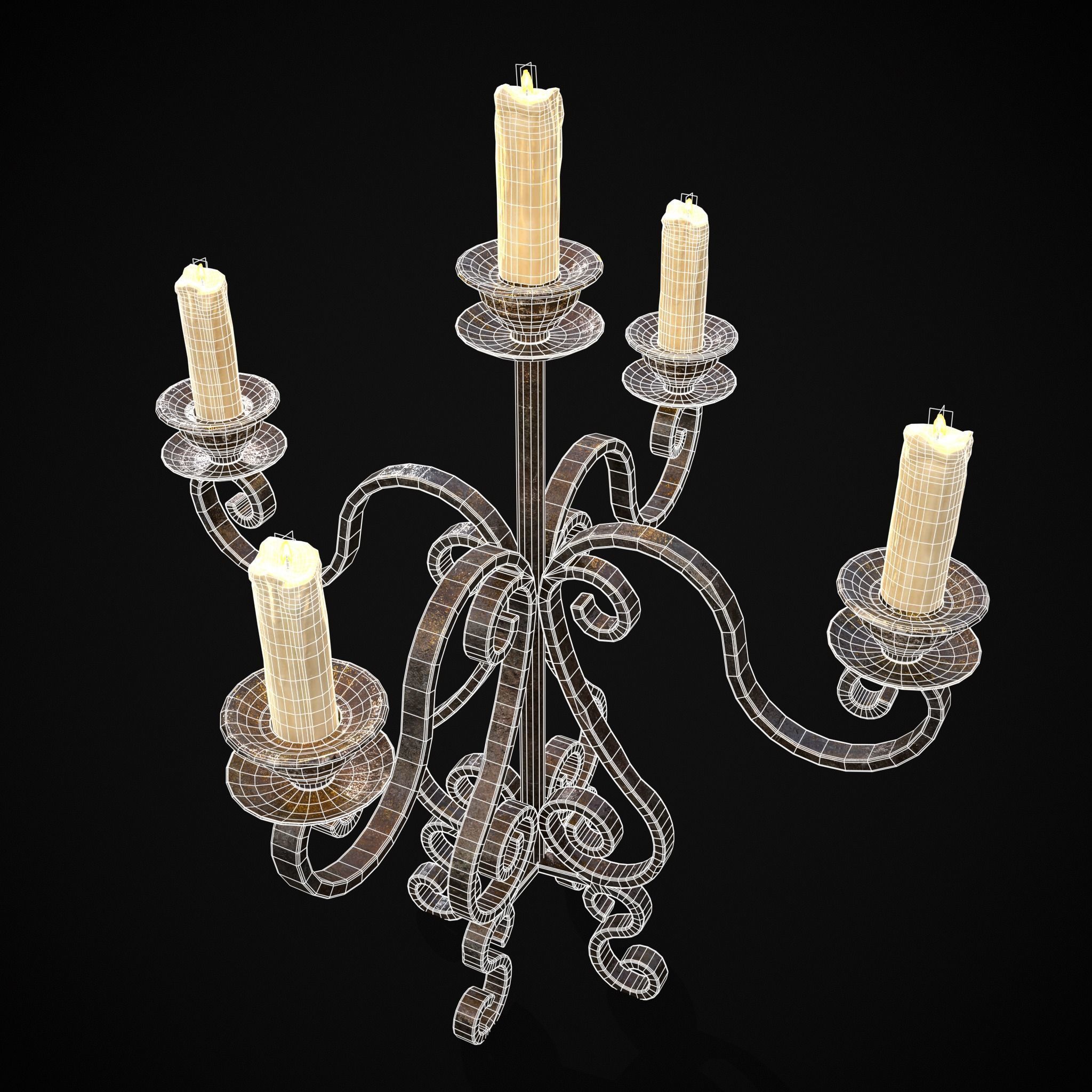Classic Iron Candelabra Low-poly 3D model_7