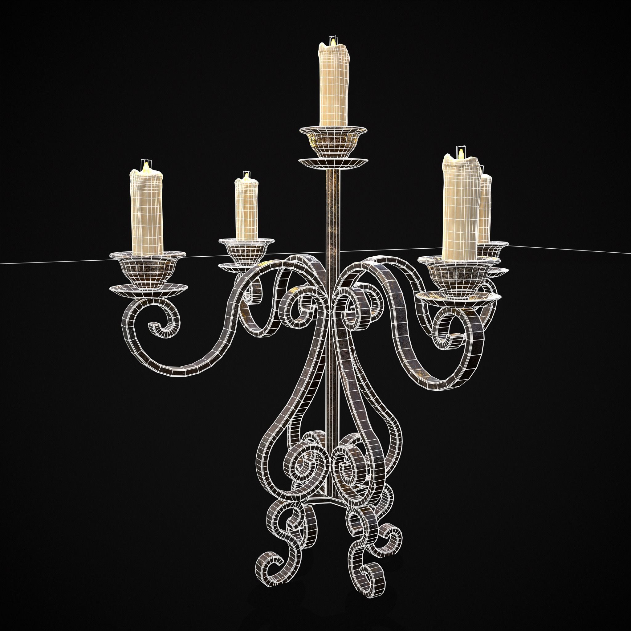 Classic Iron Candelabra Low-poly 3D model_5