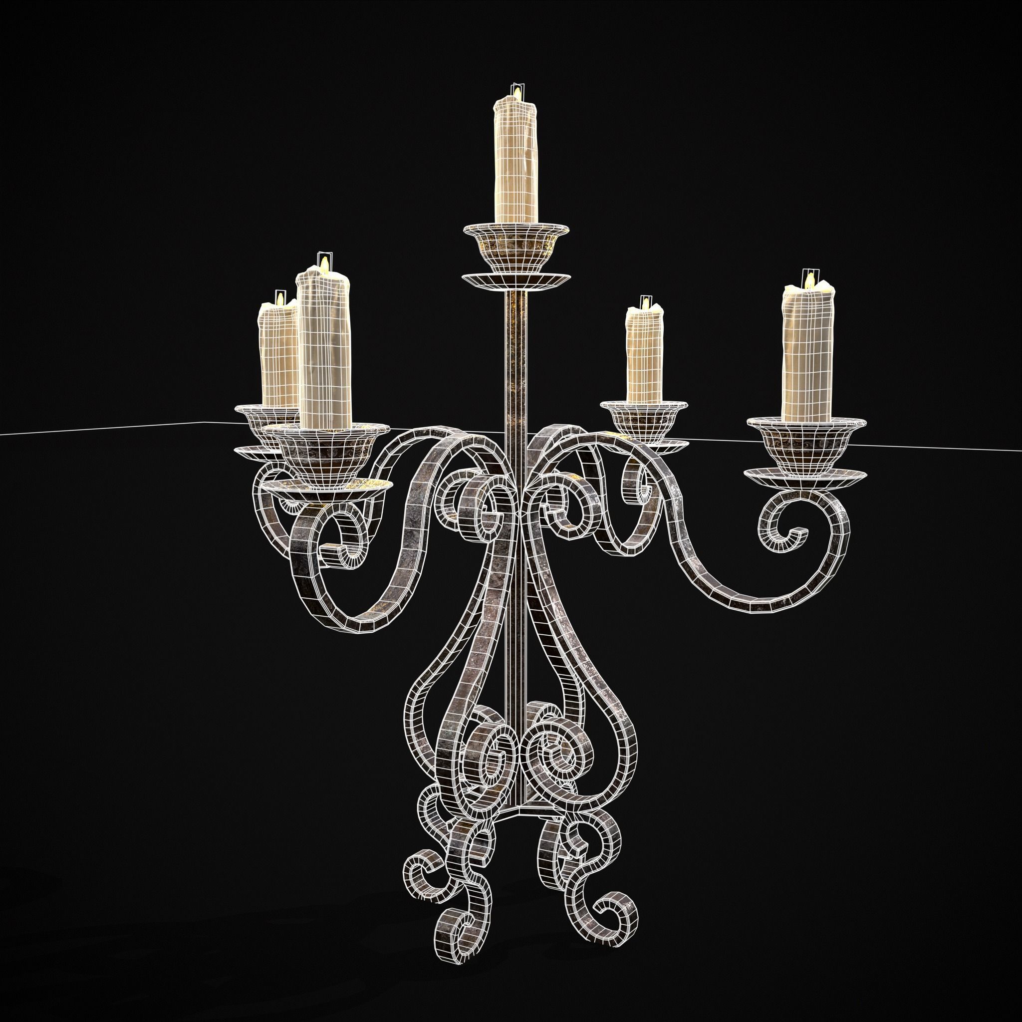 Classic Iron Candelabra Low-poly 3D model_3