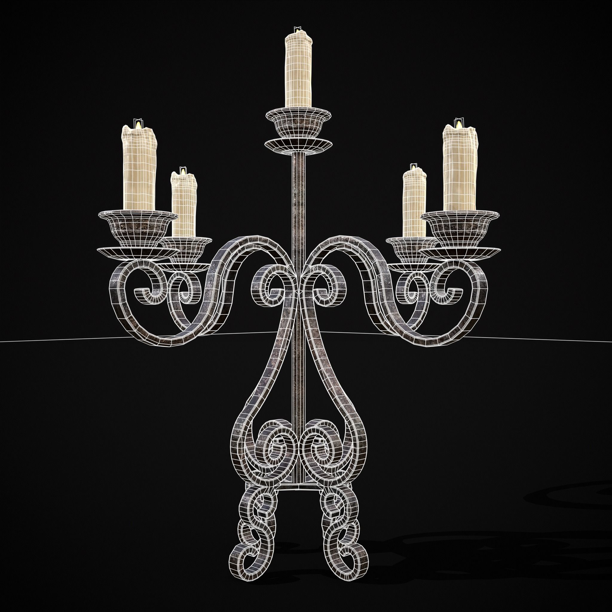 Classic Iron Candelabra Low-poly 3D model_17