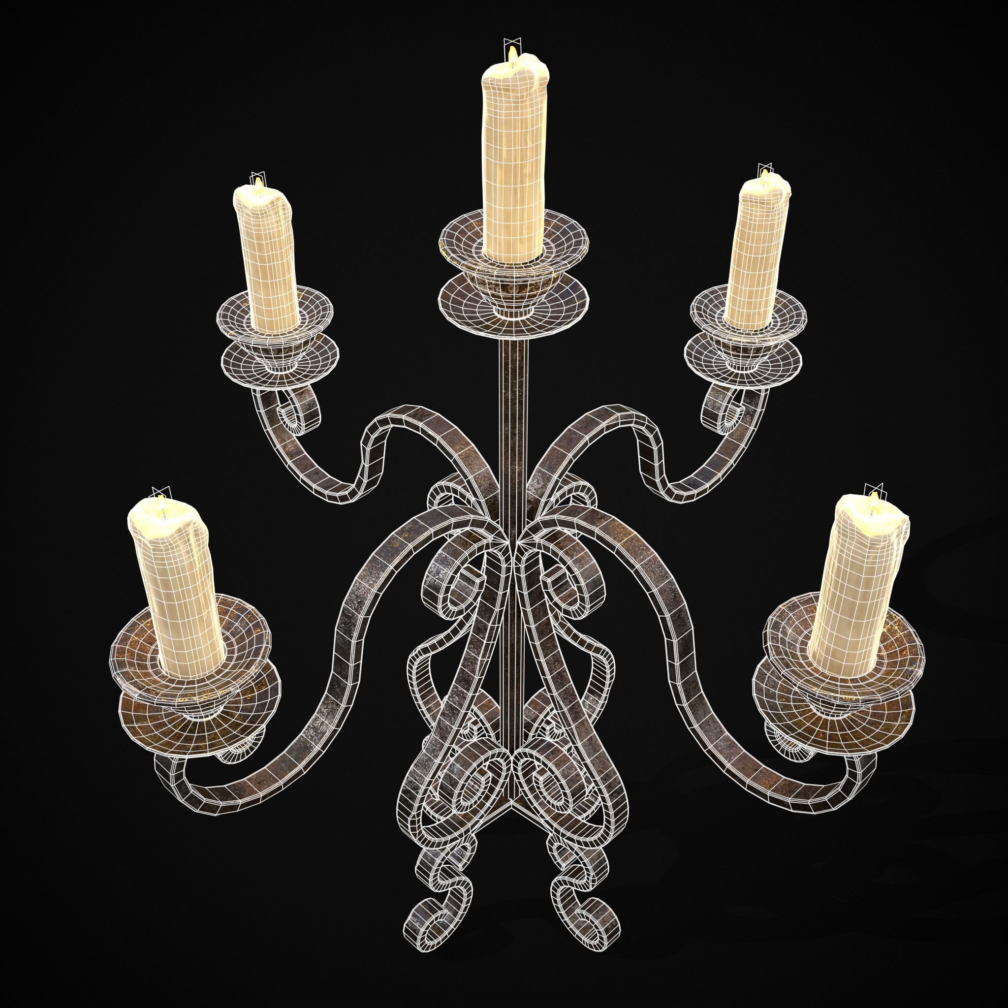 Classic Iron Candelabra Low-poly 3D model_24
