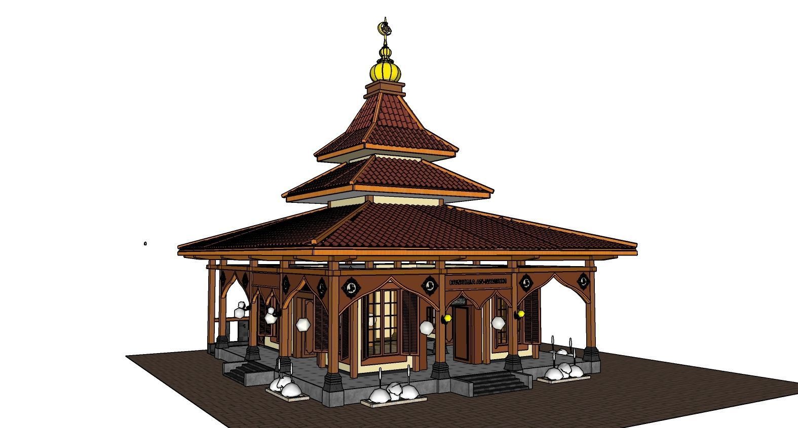 Joglo Traditional Java Indonesian Mosque architecture 3D model_6
