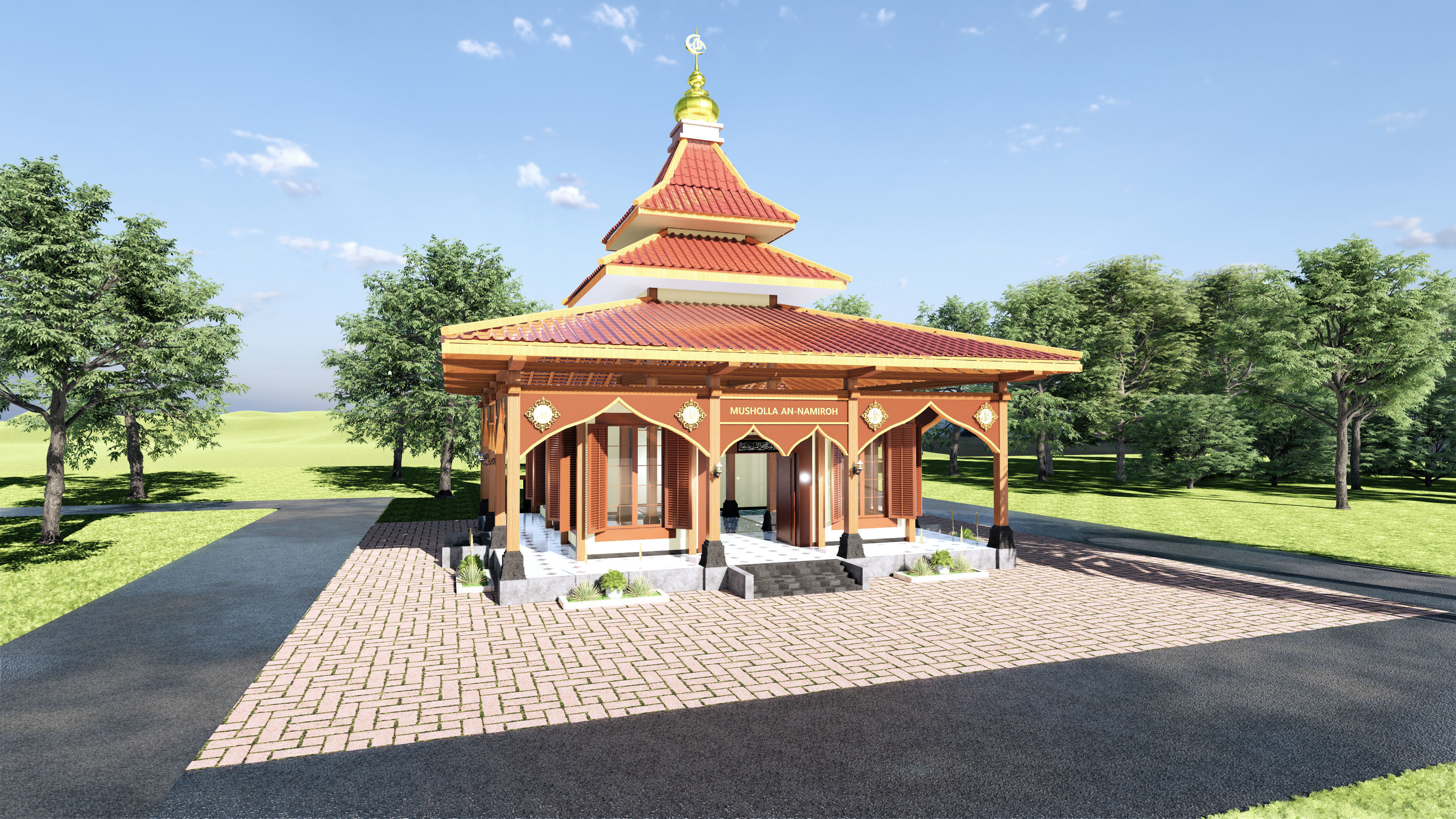Joglo Traditional Java Indonesian Mosque architecture 3D model_4