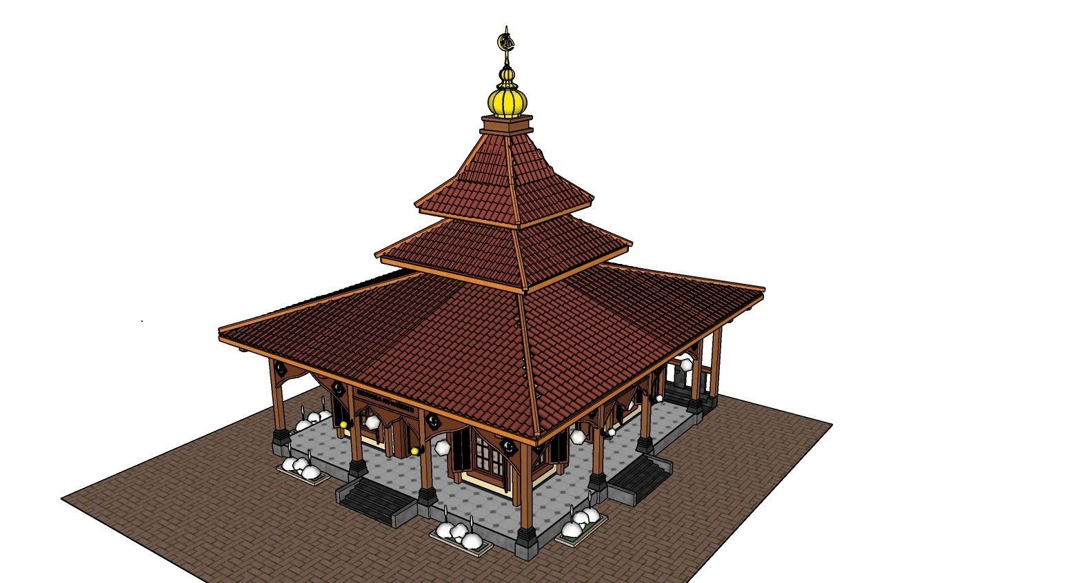 Joglo Traditional Java Indonesian Mosque architecture 3D model_7