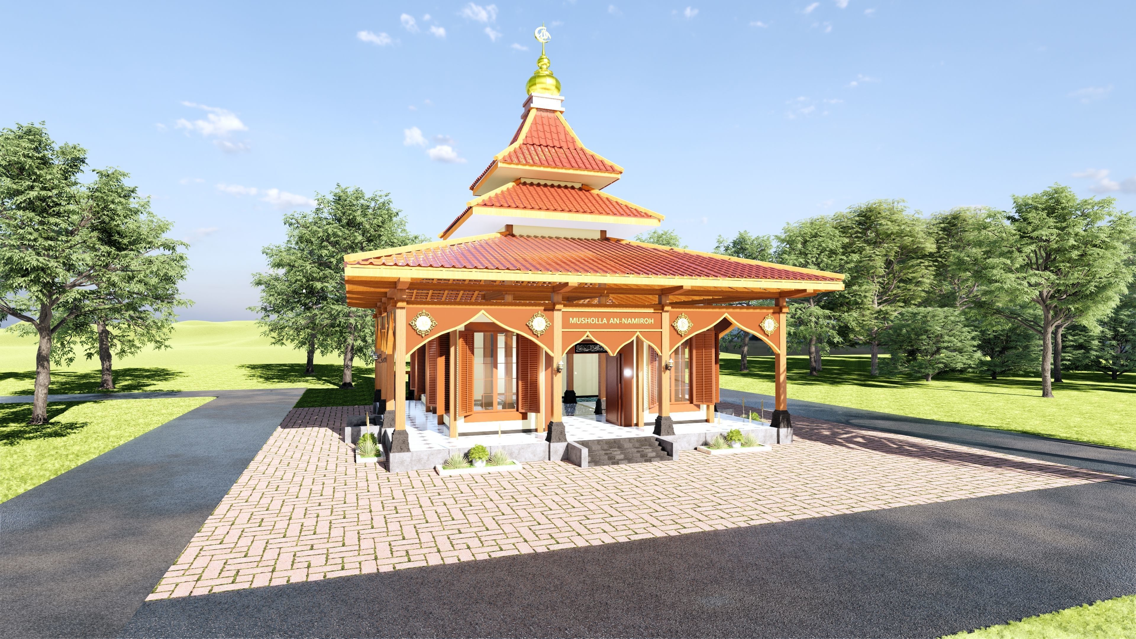 Joglo Traditional Java Indonesian Mosque architecture 3D model_3