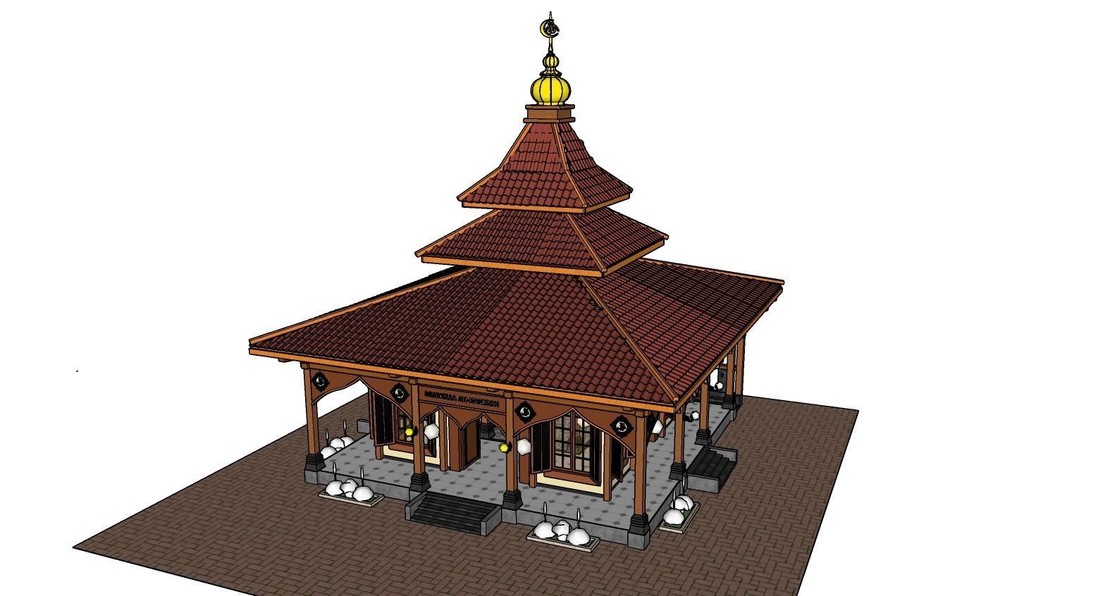 Joglo Traditional Java Indonesian Mosque architecture 3D model_5