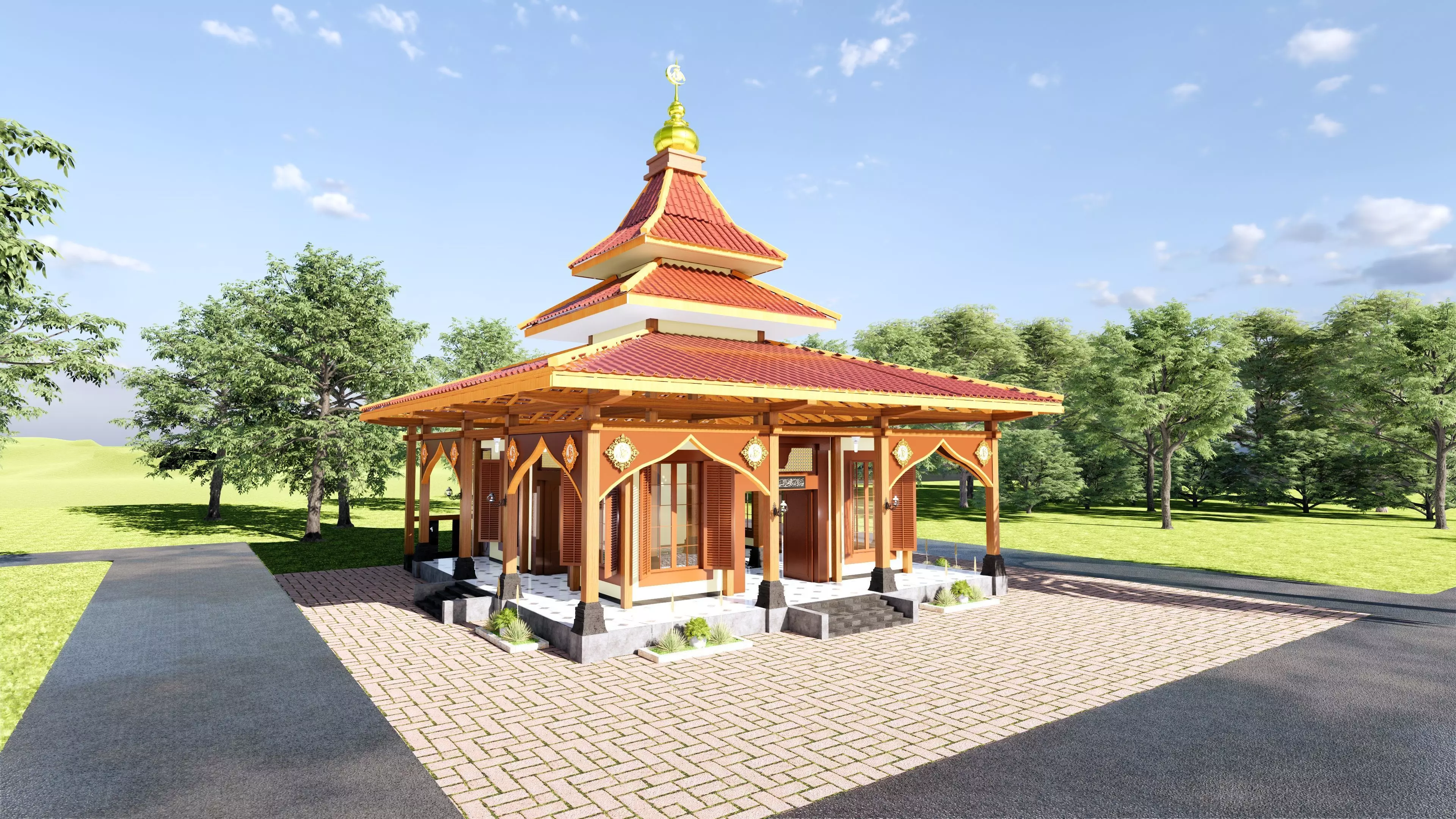 Joglo Traditional Java Indonesian Mosque architecture 3D model_0