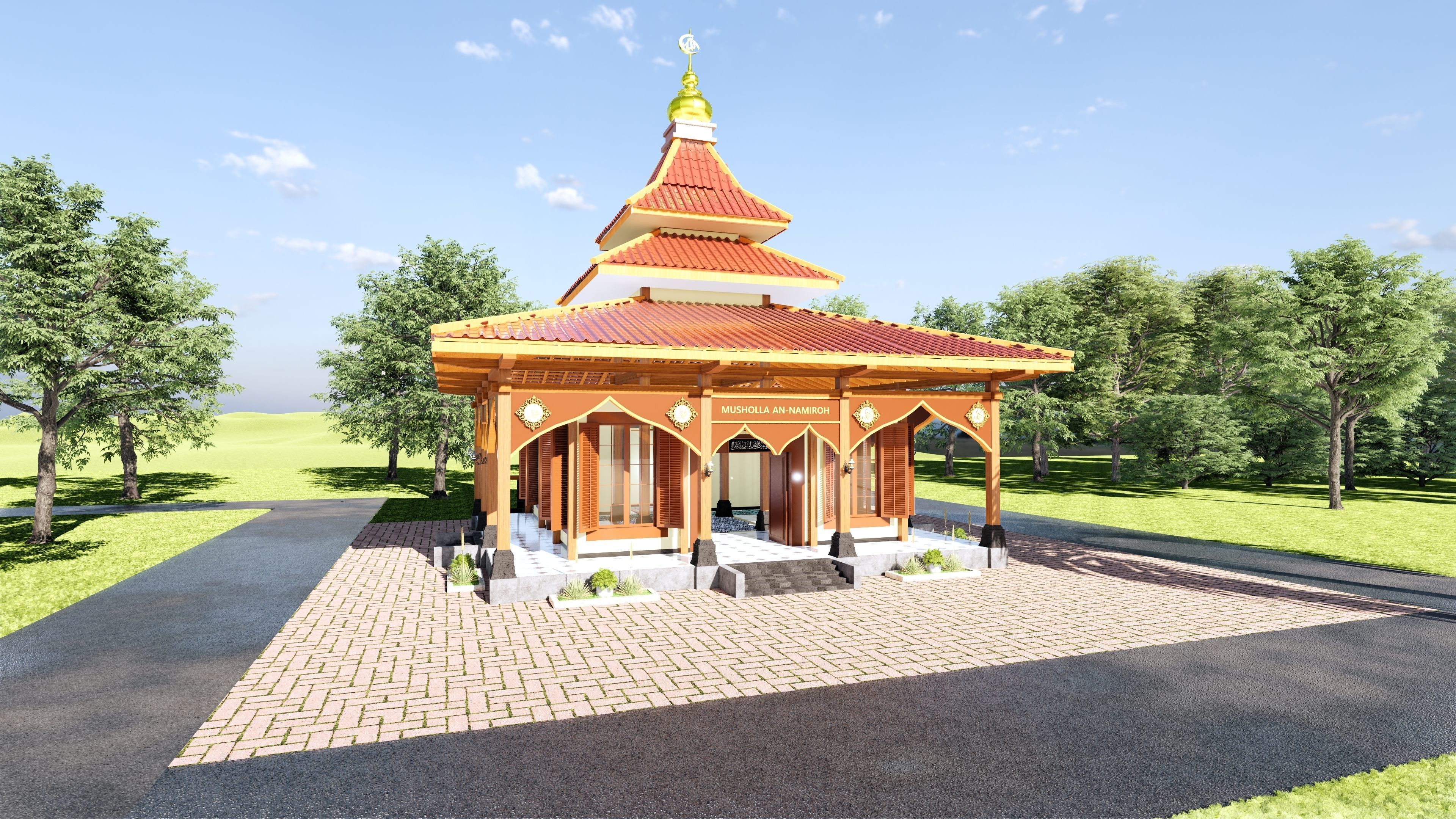 Joglo Traditional Java Indonesian Mosque architecture 3D model_1