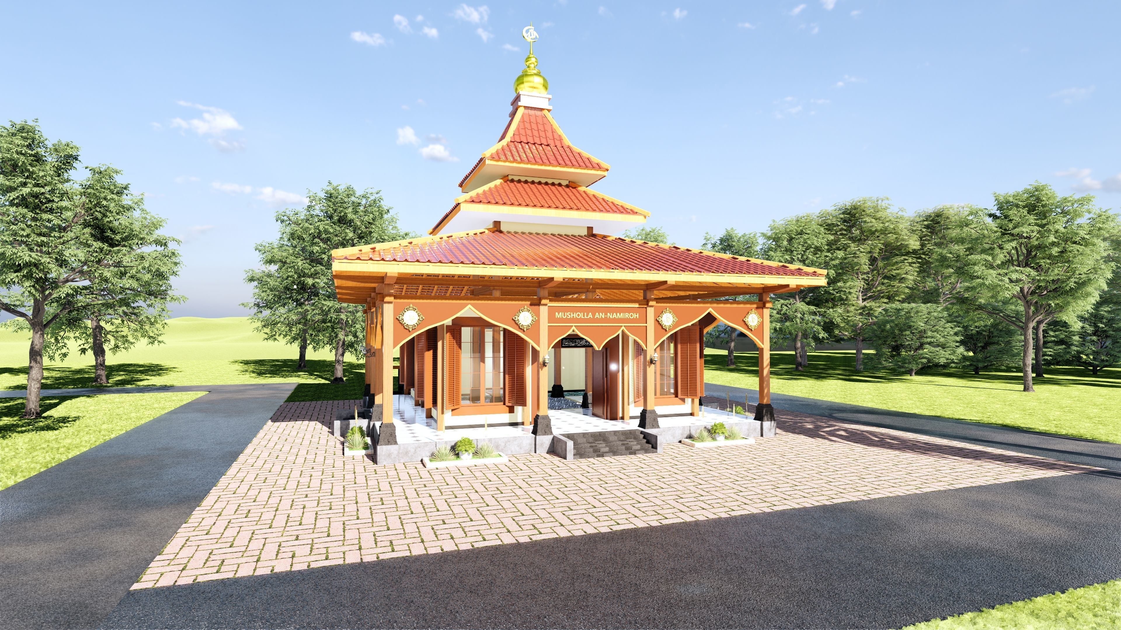 Joglo Traditional Java Indonesian Mosque architecture 3D model_2