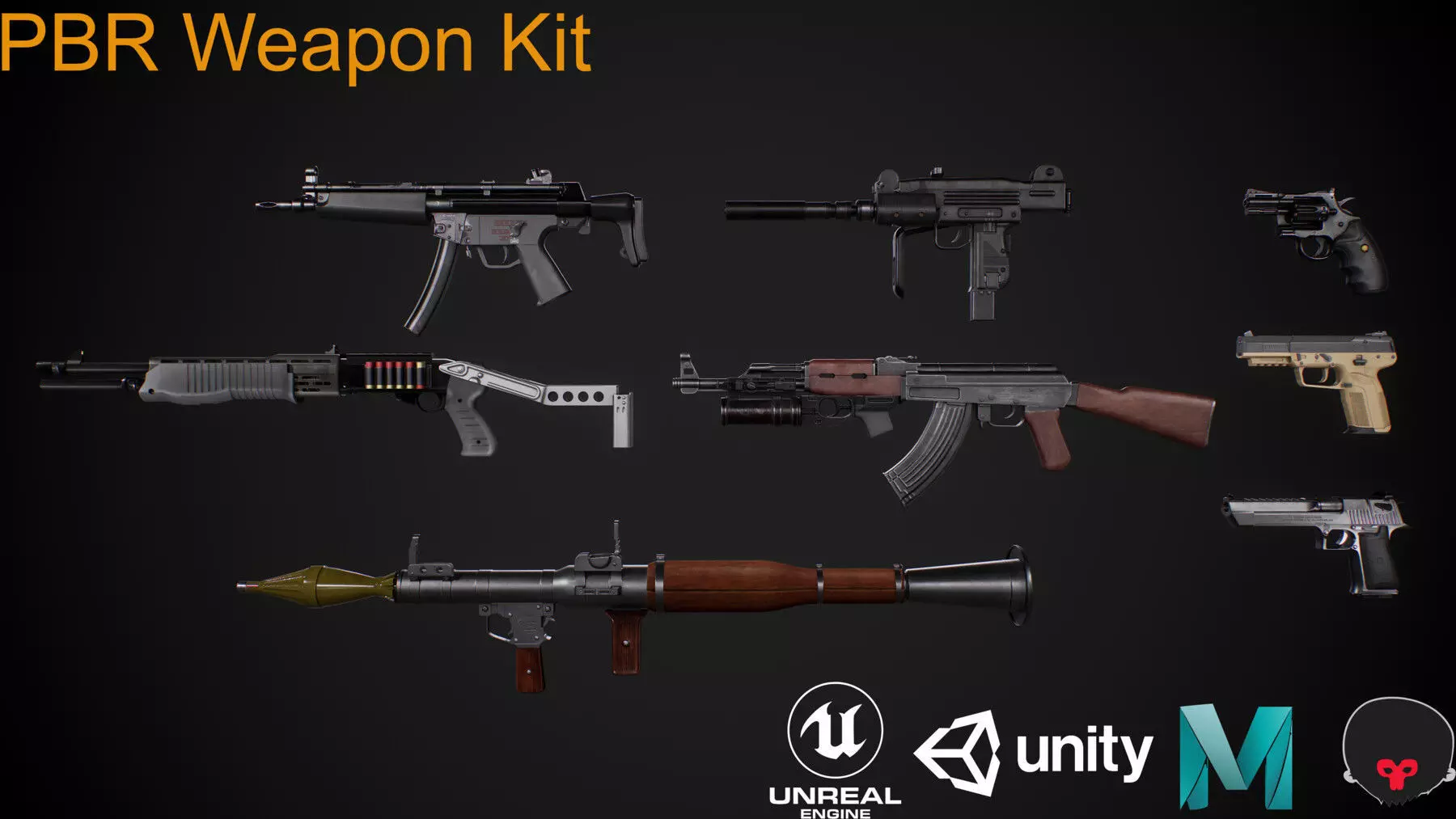 PBR Weapons pack Low-poly 3D model_0