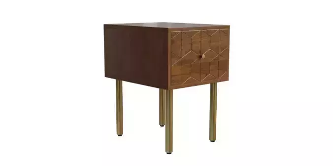 Bedside Table Mango Wood Brass Low-poly 3D model