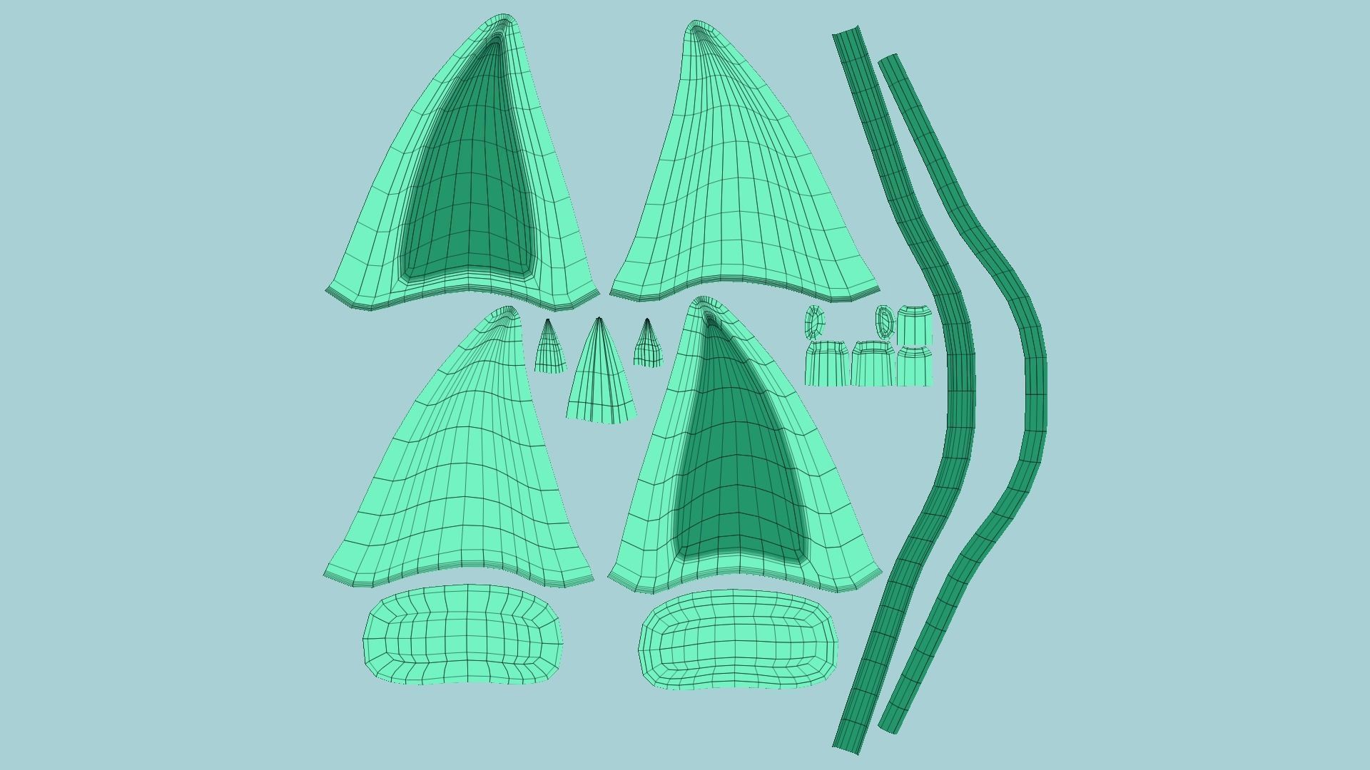 Furry Ears Tiara D07 Green - Headband Character Design Low-poly 3D model_5