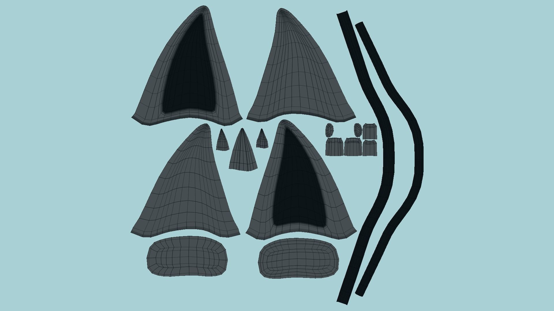 Furry Ears Tiara D09 Full Black - Headband Character Design Low-poly 3D model_5