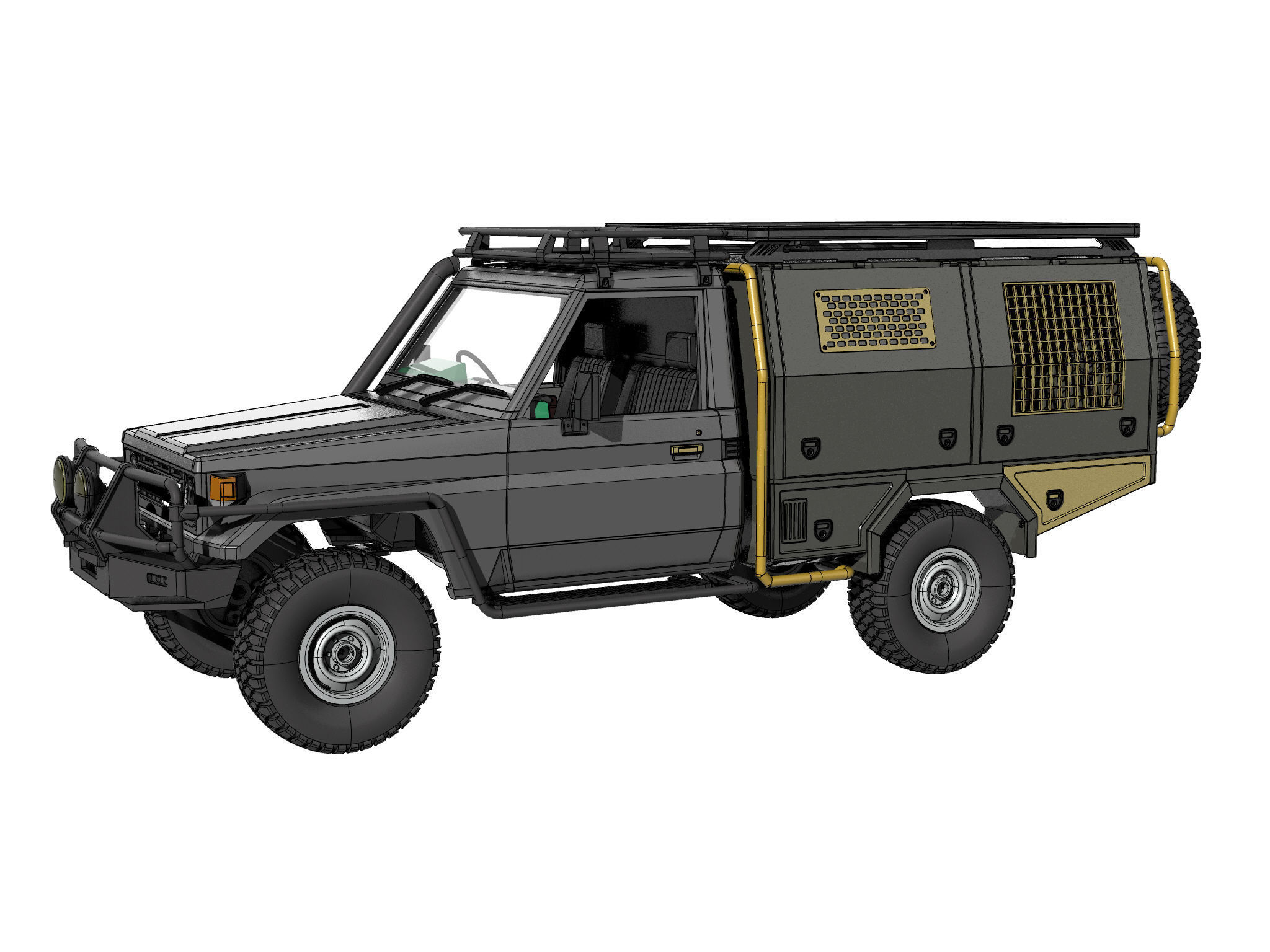 TOYOTA LAND CRUISER FJ75 WITH FULL CANOPY  FOR 1 10 RC chassis 3D print model_16
