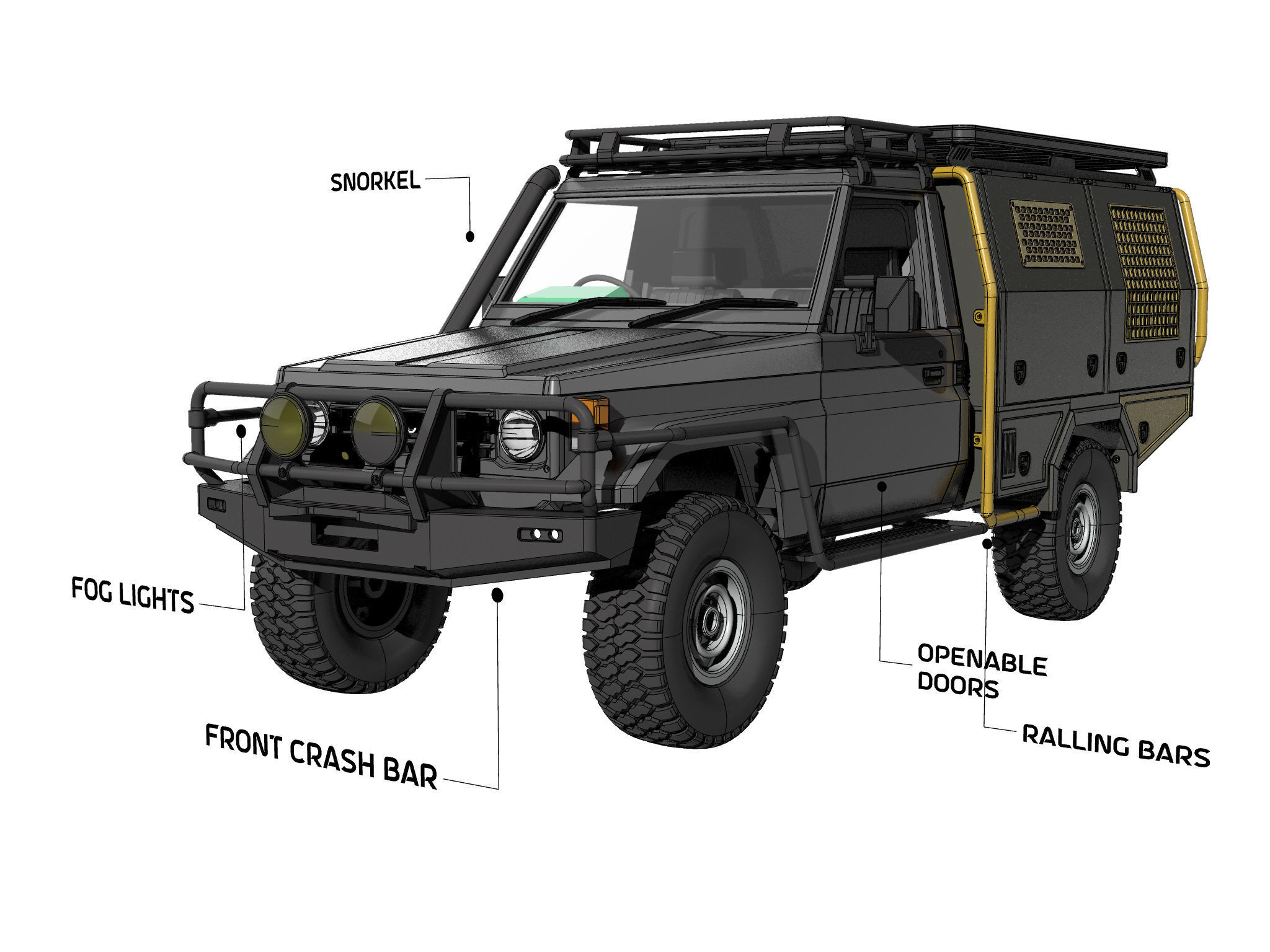 TOYOTA LAND CRUISER FJ75 WITH FULL CANOPY  FOR 1 10 RC chassis 3D print model_4