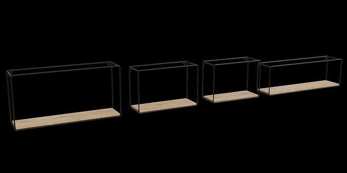 Set Of 4 Shelves Mango Wood Black Low-poly 3D model