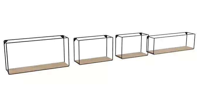 Set Of 4 Shelves Mango Wood Black