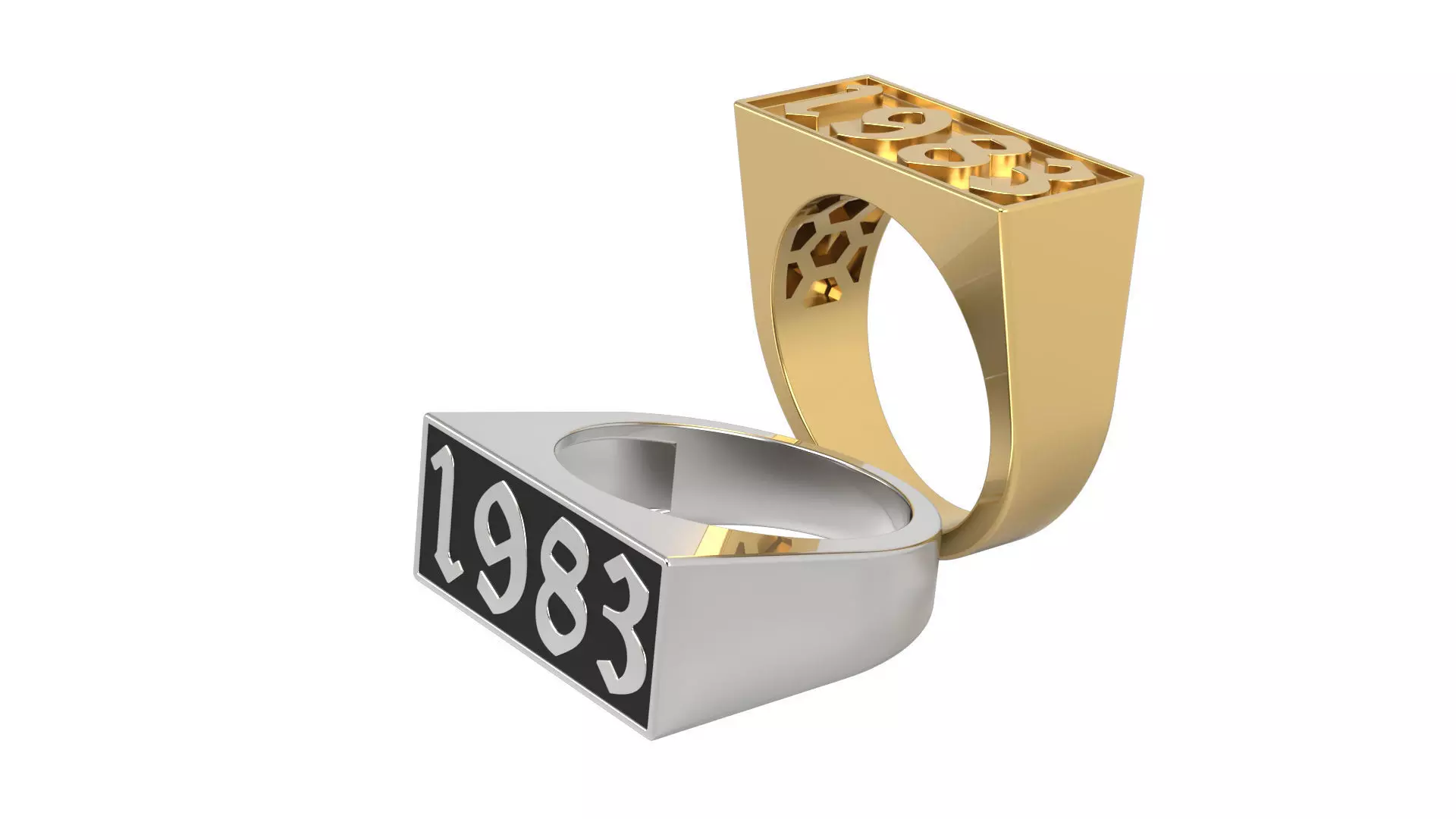 1983 Ring Set with and without gallery Size 5 - 9 US 3D print model_0
