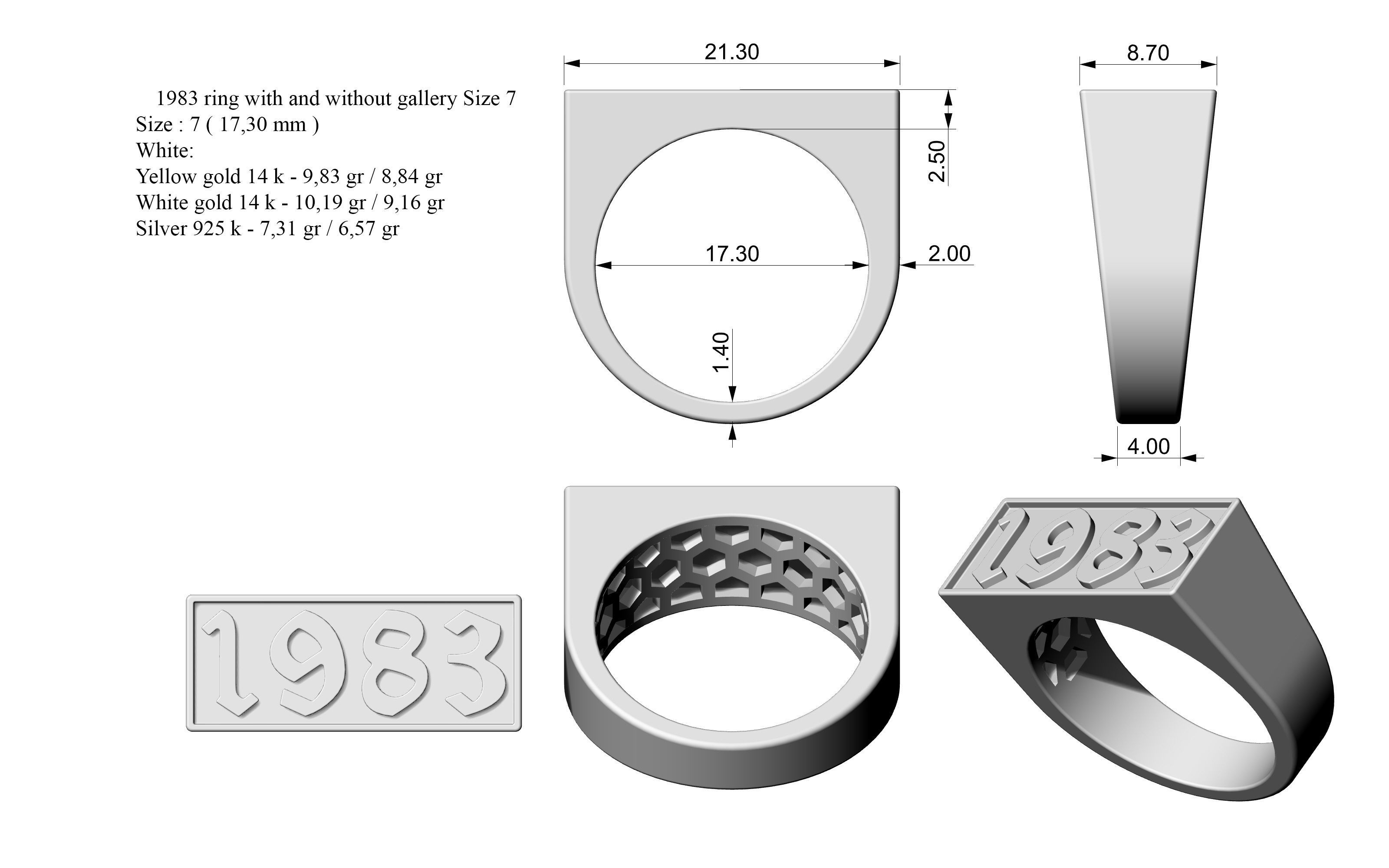 1983 Ring Set with and without gallery Size 5 - 9 US 3D print model_1