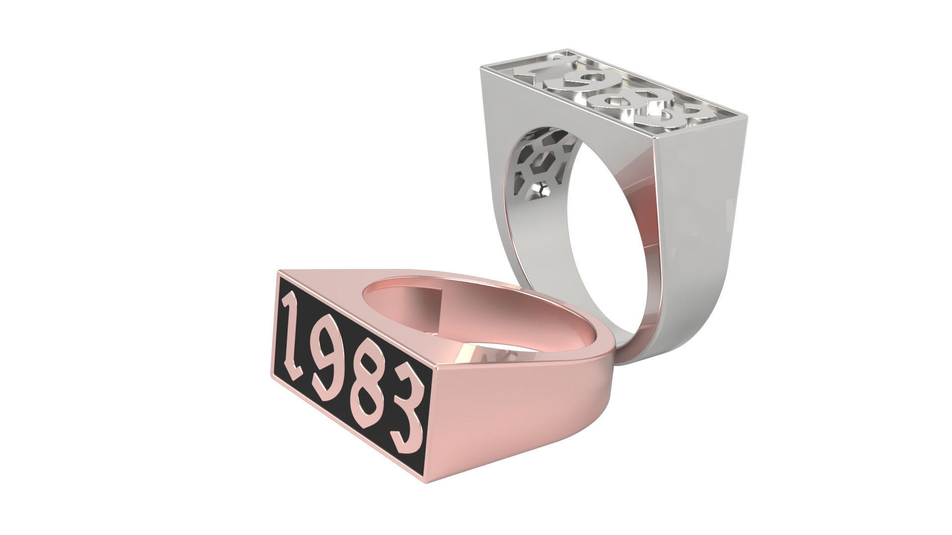 1983 Ring Set with and without gallery Size 5 - 9 US 3D print model_7
