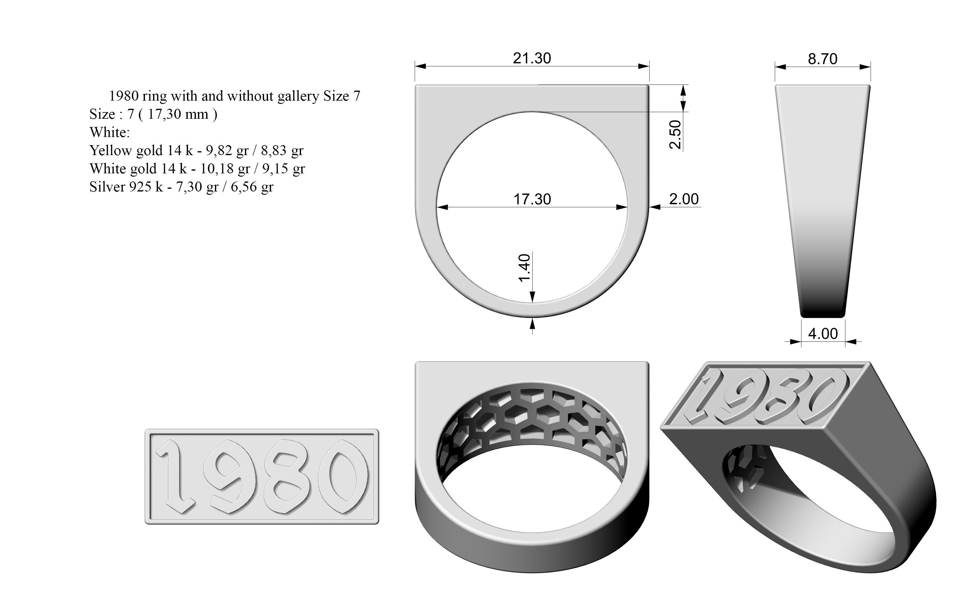 1980 - 1989 Ring Set with and without gallery Size 5 - 9 US 3D Model Collection_1