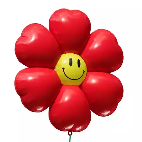 Balloon inflatable red flower with smiley 3D model