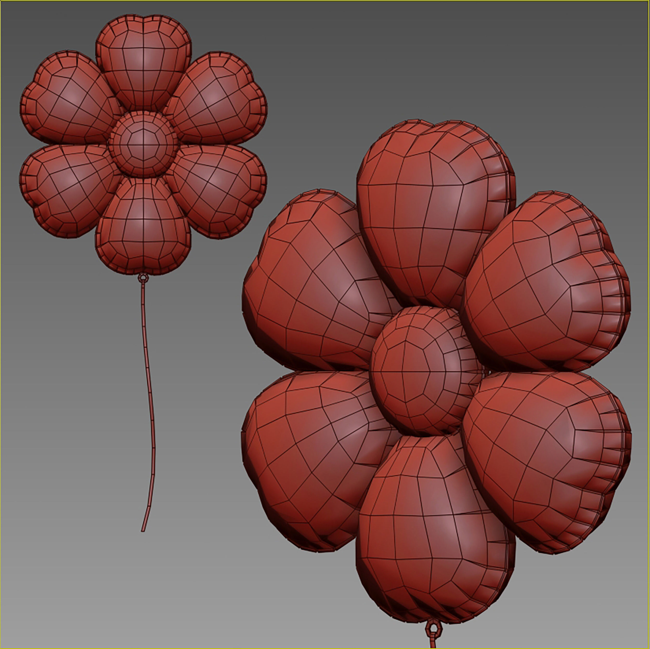 Balloon inflatable red flower with smiley 3D model_19