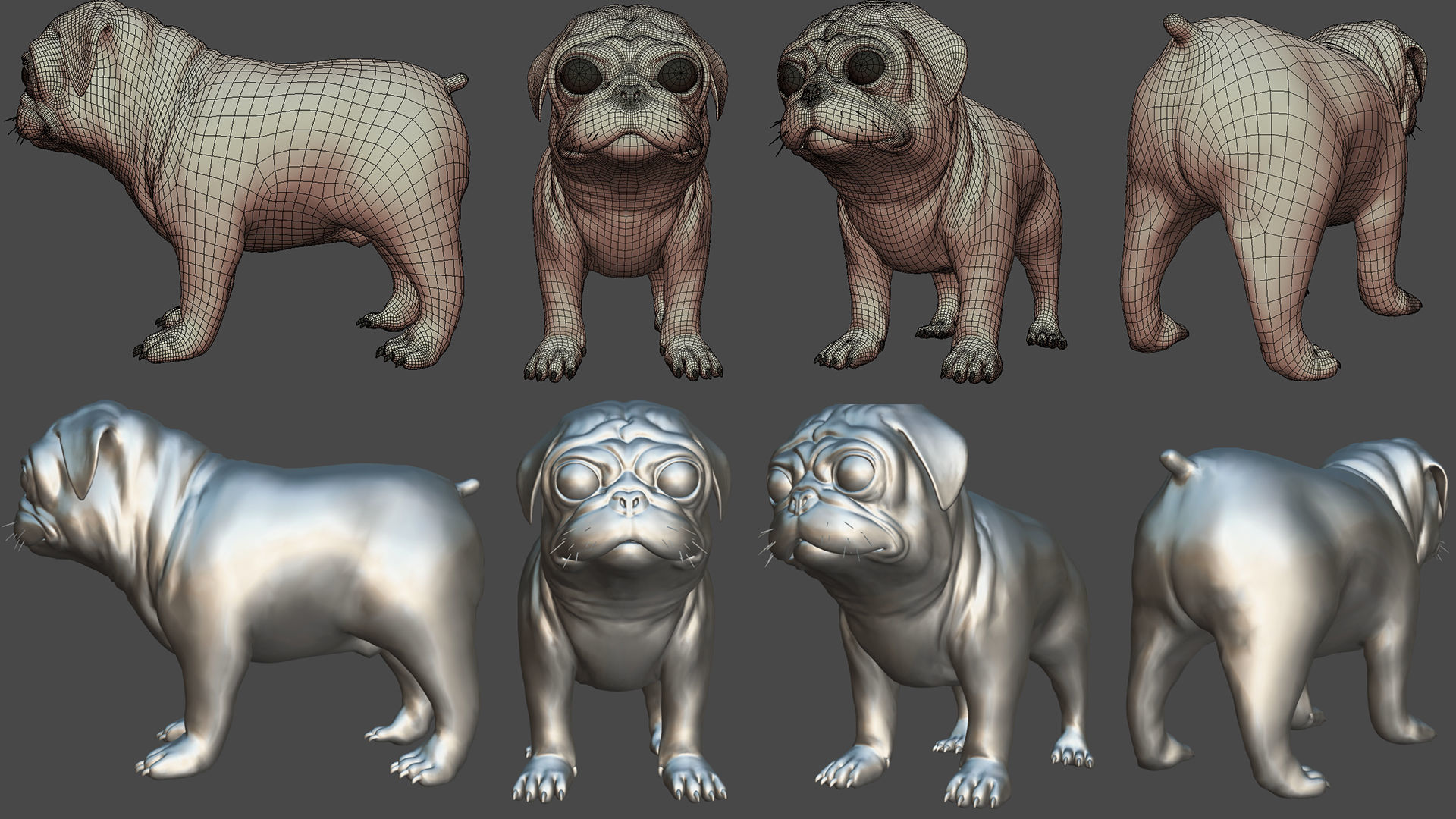 Pug Dog Low-poly 3D model_1