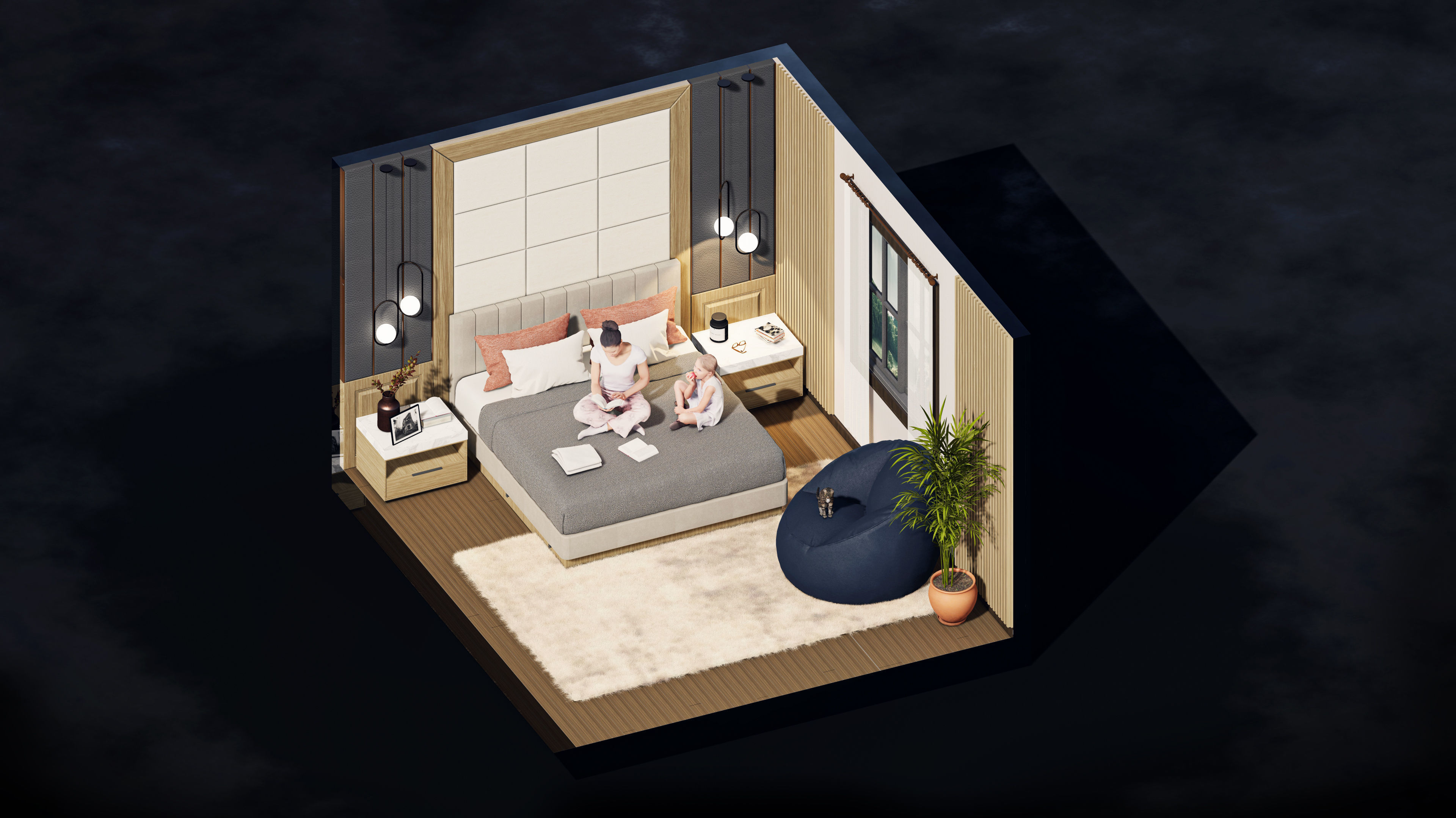 Bedroom Isometric Phasing Lumion 12 premiere template 3D model_8