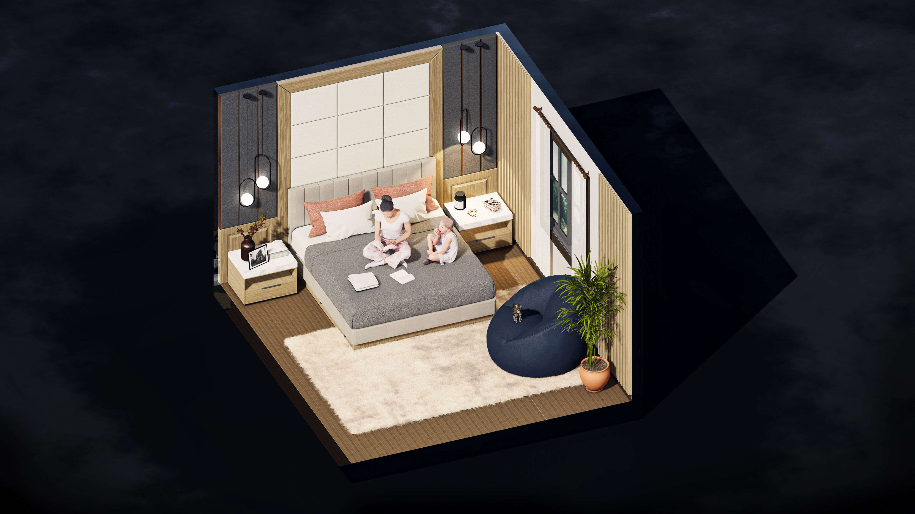 Bedroom Isometric Phasing Lumion 12 premiere template 3D model_9