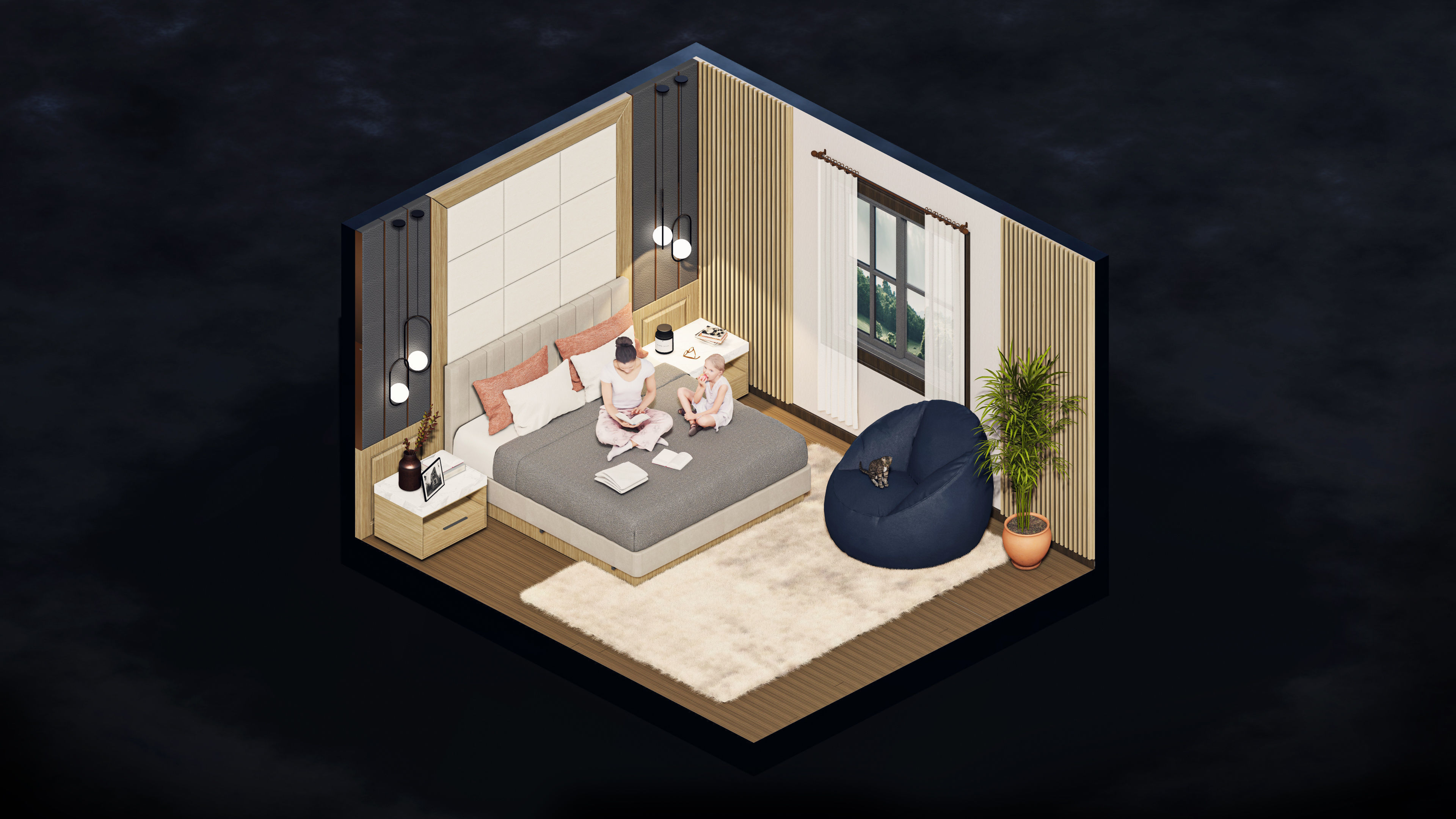 Bedroom Isometric Phasing Lumion 12 premiere template 3D model_3