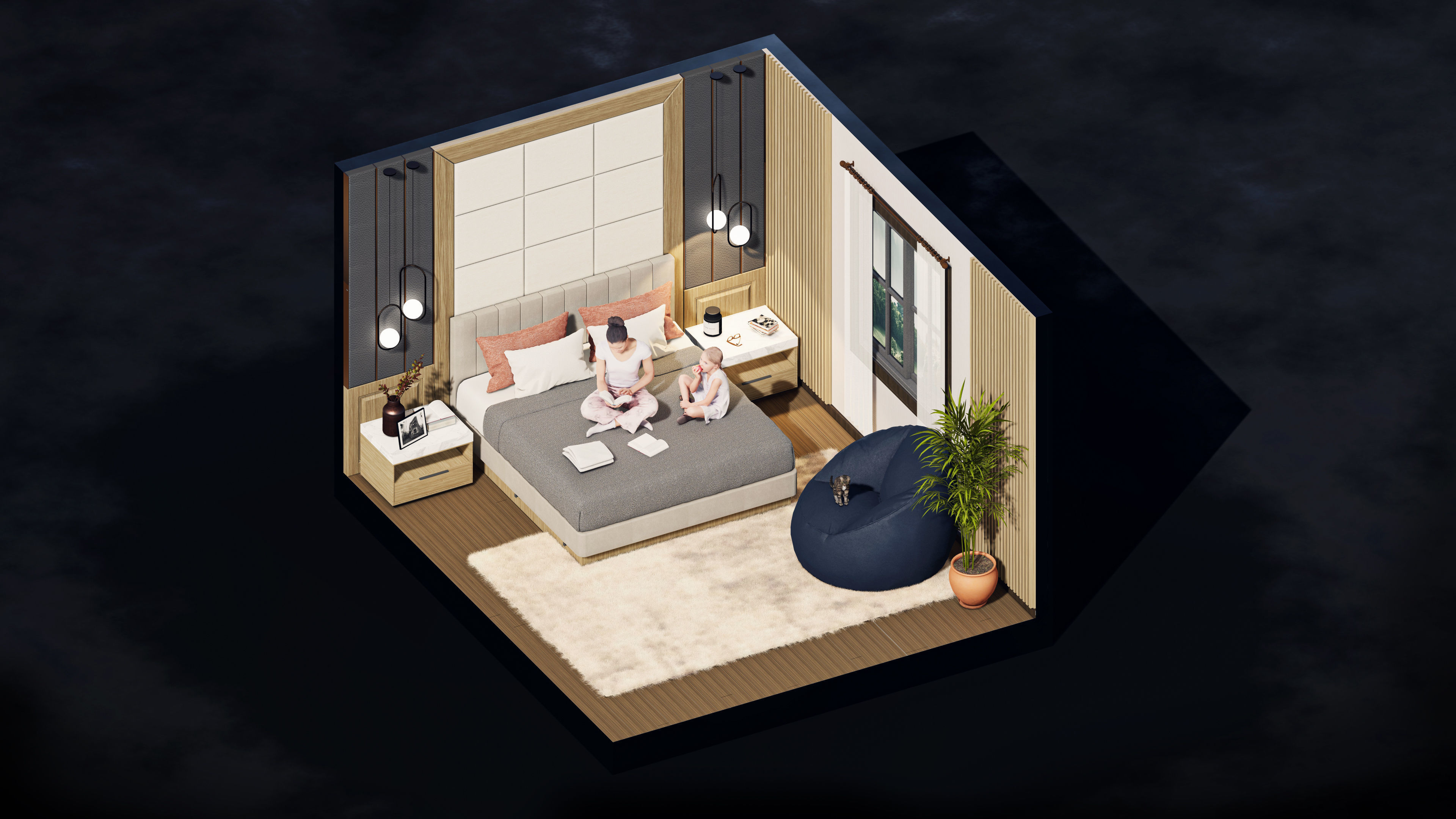 Bedroom Isometric Phasing Lumion 12 premiere template 3D model_7