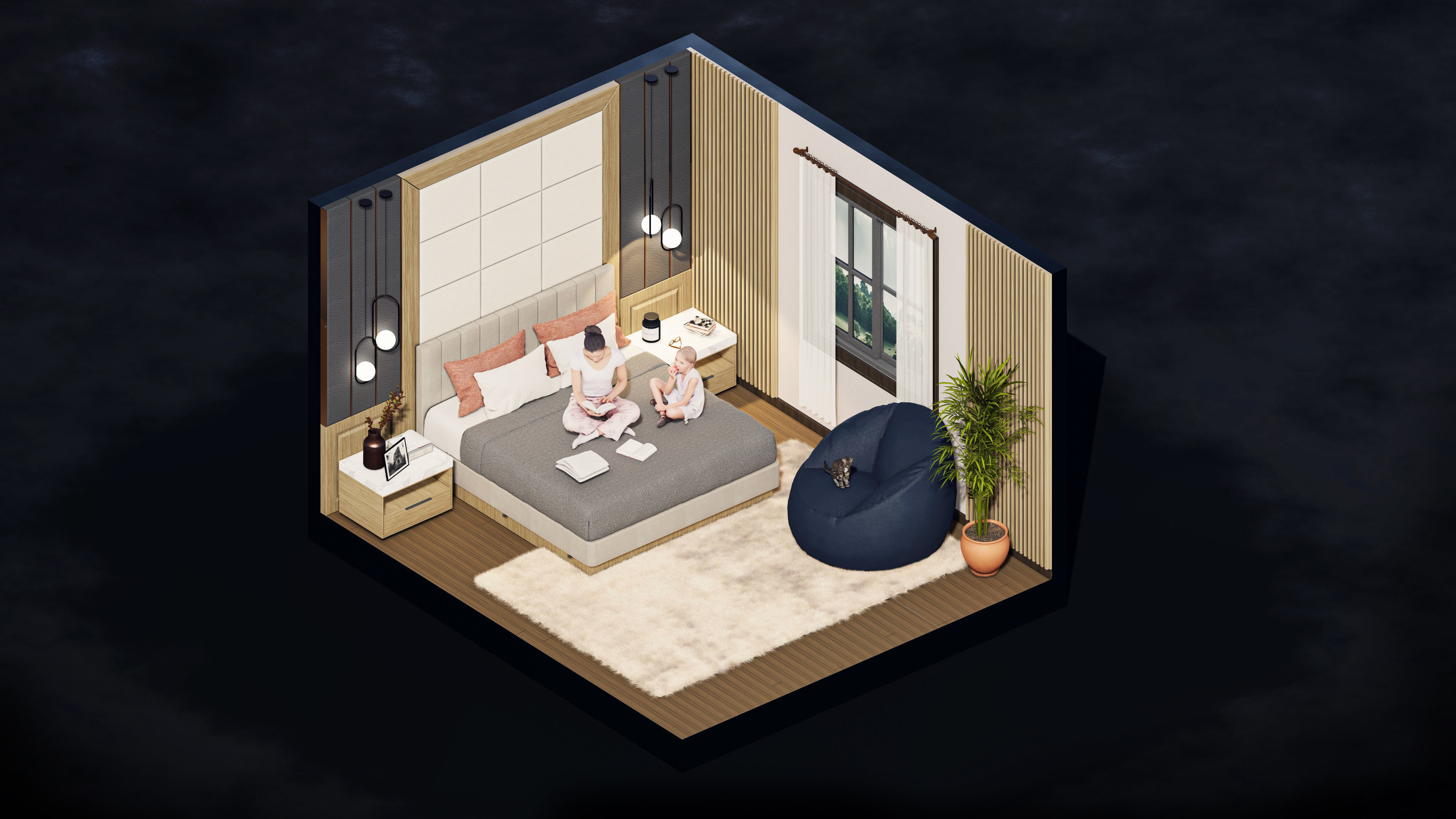 Bedroom Isometric Phasing Lumion 12 premiere template 3D model_5