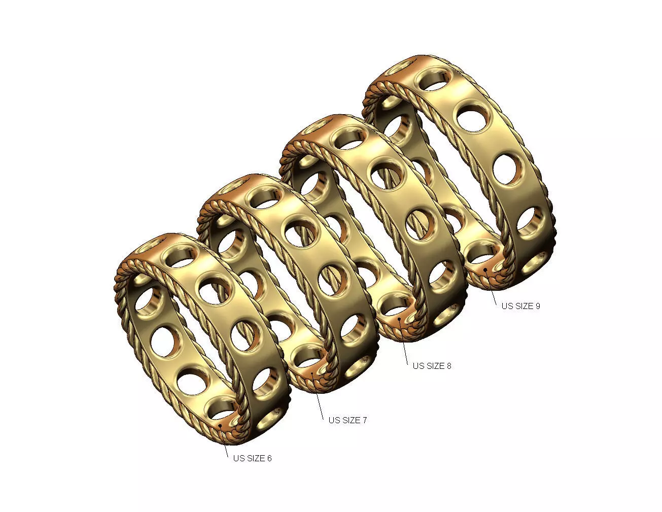 Perforated braided rope sides band US sizes 6to9 3D print model