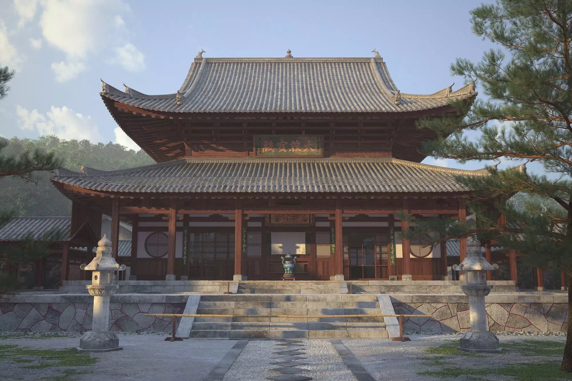 China temples church Historical sites palace 3D model_0